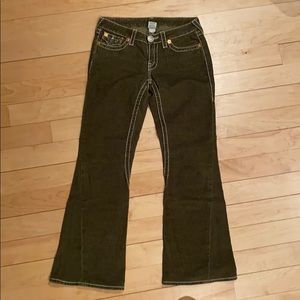 Mud Green corduroy true religion jeans